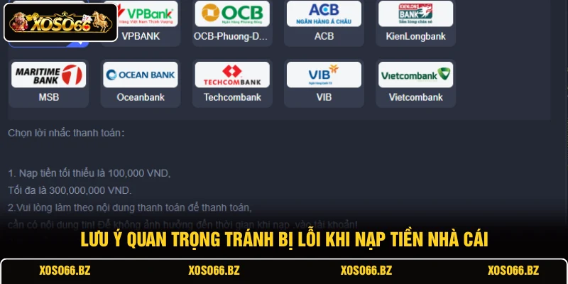 Nạp Tiền XOSO66 4 Lưu ý quan trọng tránh bị lỗi khi nạp tiền nhà cái