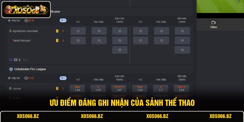 Thể Thao XOSO66 2 Ưu điểm đáng ghi nhận của sảnh thể thao